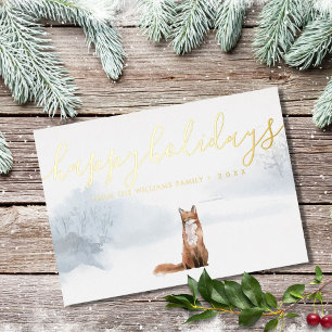prettige feestdagen Winter Woodland Scene Fox Gold