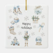 Prettige feestdagen Winterblauw Waterverf Keramisch Ornament (Achterkant)