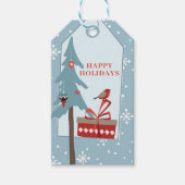 Prettige feestdagen Winterbos rustieke dennenboom Cadeaulabel (Voorkant)