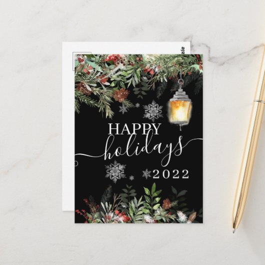  Prettige feestdagen Winterboszwarte kaart (Voorkant / Achterkant in situ)