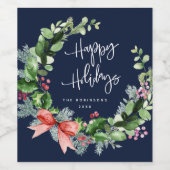 prettige feestdagen winterkrans wijn etiket (Enkel label)