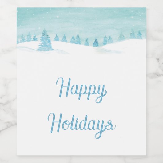 Prettige feestdagen Winterlandschap met sparren Wijn Etiket (Enkel label)