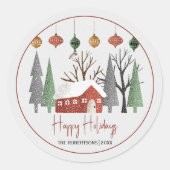 Prettige feestdagen Winterlandschap, Ronde Sticker (Voorkant)