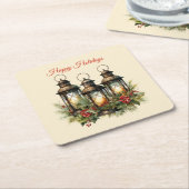 Prettige feestdagen Winterlantaarns Kartonnen Onderzetters (Schuin)