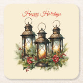Prettige feestdagen Winterlantaarns Kartonnen Onderzetters (Voorkant)