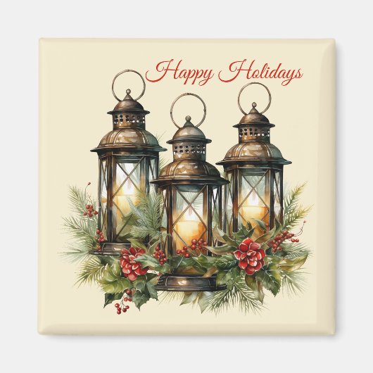 Prettige feestdagen Winterlantaarns Magneet (Voorkant)