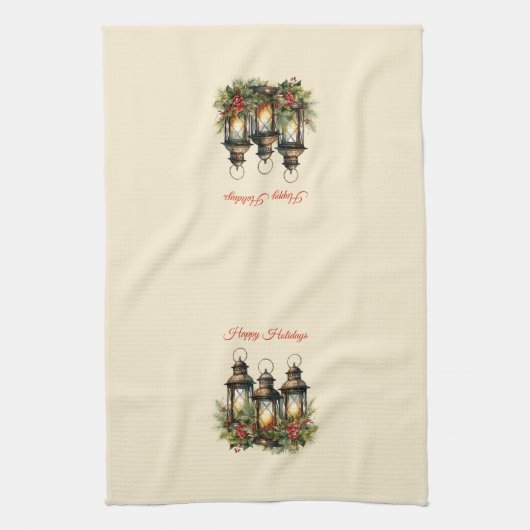 Prettige feestdagen Winterlantaarns Theedoek (Verticaal)
