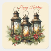 Prettige Feestdagen Winterlantaarns Vierkante Sticker (Voorkant)