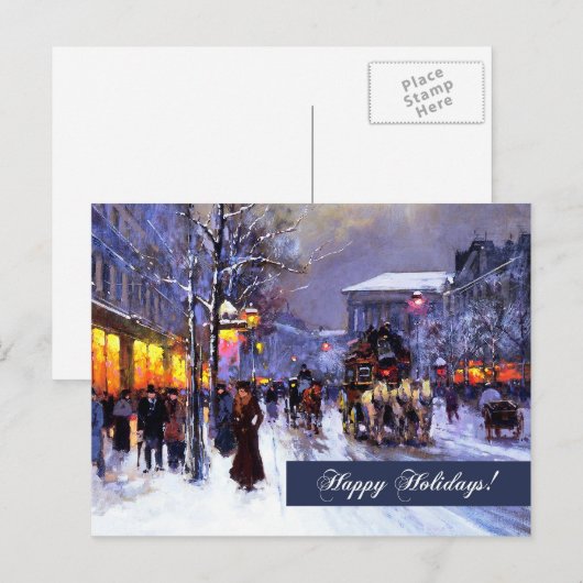 prettige feestdagen. Winterparisian Scene Feestdagenkaart (Voorkant / Achterkant)