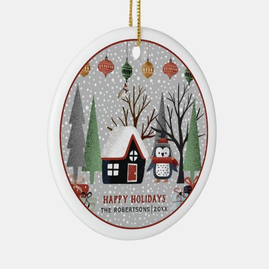 Prettige feestdagen Winterpinguïn Keramisch Ornament (Rechts)