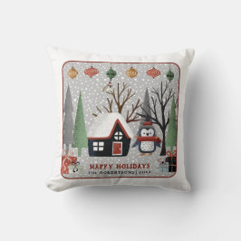 Prettige feestdagen Winterpinguïn Kussen