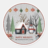 Prettige feestdagen Winterpinguïn Ronde Sticker (Voorkant)