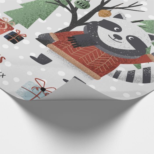Prettige feestdagen Winterwasbeer en bomen Cadeaupapier (Hoek)