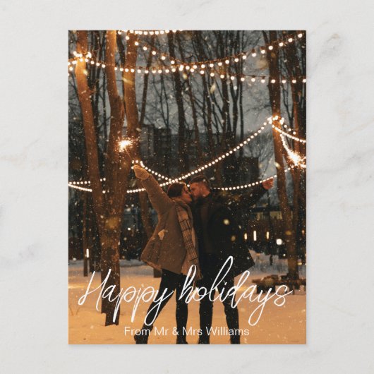 prettige feestdagen wit handschrift de heer&mrs fo briefkaart (Voorkant)