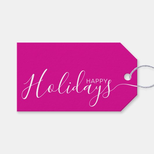 prettige feestdagen Wit-roze minimalistisch Cadeaulabel (Voorkant (Horizontaal))