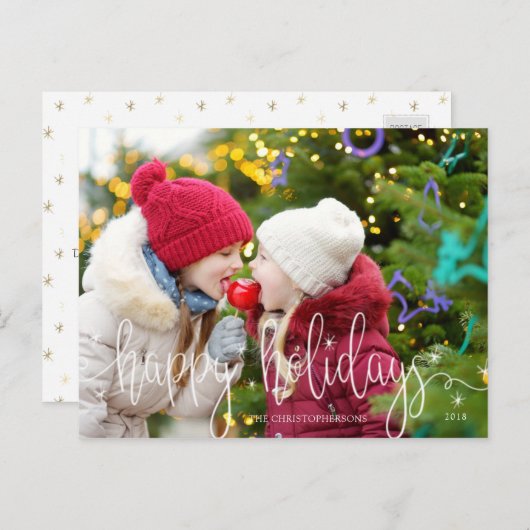 Prettige feestdagen Wit script Briefkaart (Voorkant / Achterkant)