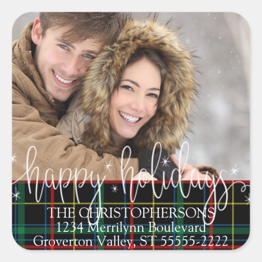 Prettige feestdagen Wit script Vierkante Sticker (Voorkant)