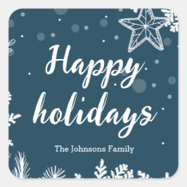 prettige feestdagen witte blauwe kerstdennen eenvo vierkante sticker