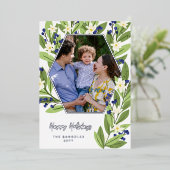 Prettige feestdagen Witte bloemenblauwe bessen Hex (Staand Voorkant)