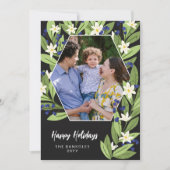 Prettige feestdagen Witte bloemenblauwe bessen Hex Feestdagenkaart (Voorkant)