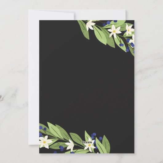 Prettige feestdagen Witte bloemenblauwe bessen Hex Feestdagenkaart (Achterkant)