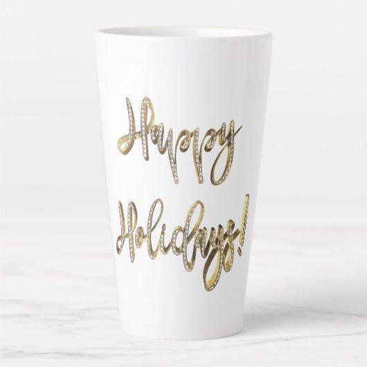 Prettige feestdagen Witte Diamanten Gouden Script  Latte Mok (Voorkant)