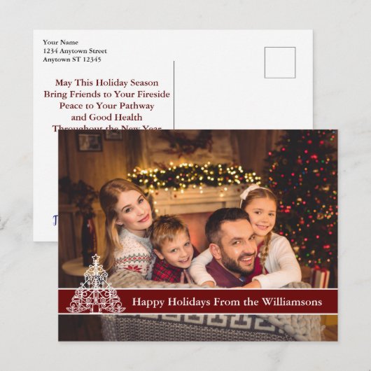 prettige feestdagen witte foto kerstboom briefkaart (Voorkant / Achterkant)