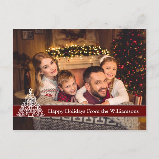 prettige feestdagen witte foto kerstboom briefkaart (Voorkant)