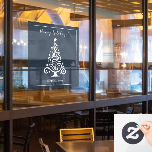Prettige Feestdagen Witte Kerstboom op Donkergrijs Raamsticker (Restaurant Raam)