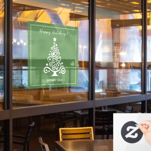 Prettige Feestdagen Witte Kerstboom op Groen Raamsticker (Restaurant Raam)