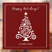 Prettige Feestdagen Witte Kerstboom op Maroonrood Raamsticker (Vel 2)