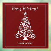 Prettige Feestdagen Witte Kerstboom op Maroonrood Raamsticker (Vel 3)