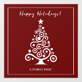 Prettige Feestdagen Witte Kerstboom op Maroonrood Raamsticker (Vel)