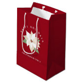 Prettige feestdagen Witte Poinsettia Medium Cadeauzakje (Achterkant Gekanteld)