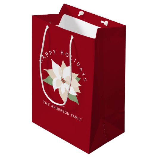 Prettige feestdagen Witte Poinsettia Medium Cadeauzakje (Voorkant Gekanteld)