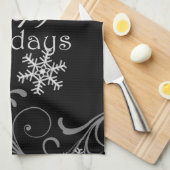 Prettige feestdagen Witte sneeuwvlokken op zwart Theedoek (Quarter Fold)