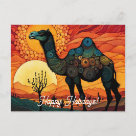 Prettige feestdagen Woestijnkameel bij zonsonderga Briefkaart