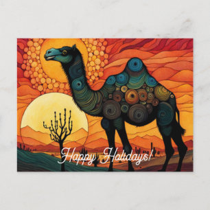 Prettige feestdagen Woestijnkameel bij zonsonderga Briefkaart