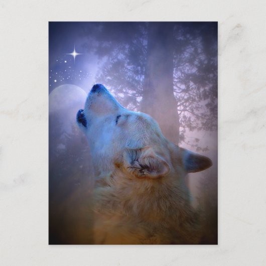 prettige feestdagen Wolf en Moon Briefkaart (Voorkant)