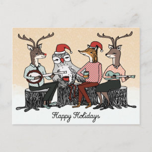 Prettige feestdagen Woodland Animals Stump Muziek 