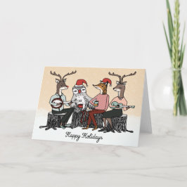 Prettige feestdagen Woodland Animals Stump Muziek  Kaart