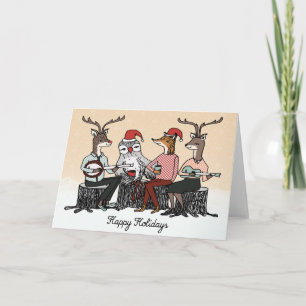 Prettige feestdagen Woodland Animals Stump Muziek  Kaart
