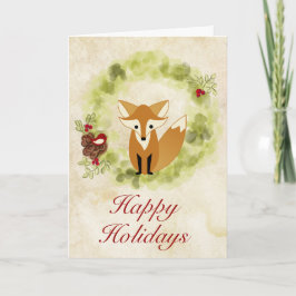 Prettige feestdagen Woodland Fox en krans kerst Kaart
