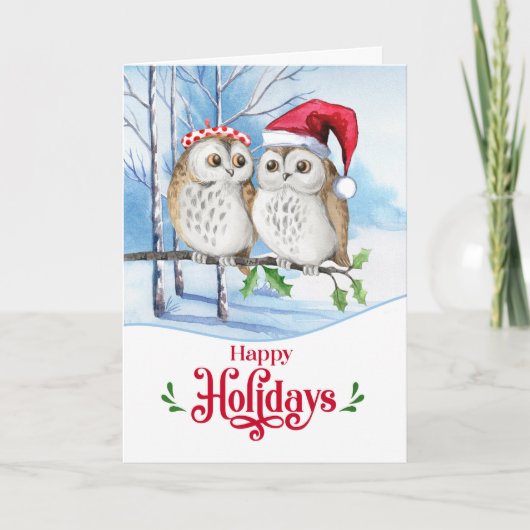prettige feestdagen Woodland Owl Couple (Voorkant)