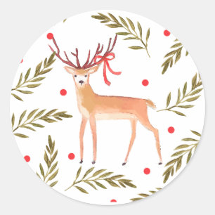 Prettige feestdagen Woodland Reindeer Ronde Sticker