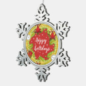 prettige feestdagen Wreate met Snowflakes Tin Sneeuwvlok Ornament (Rechts)