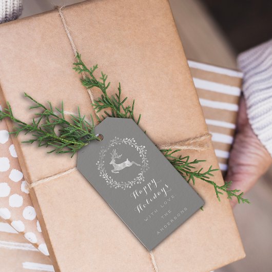 prettige feestdagen Wreath Joy Gray Grey White Dee Cadeaulabel