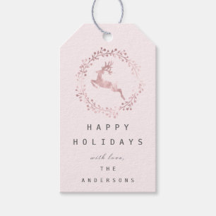prettige feestdagen Wreath Joy Pink Rose Deel Cadeaulabel