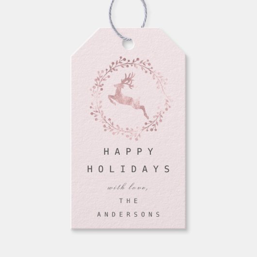 prettige feestdagen Wreath Joy Pink Rose Deel Cadeaulabel (Voorkant)