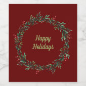 prettige feestdagen Wreath Wijn Etiket (Enkel label)